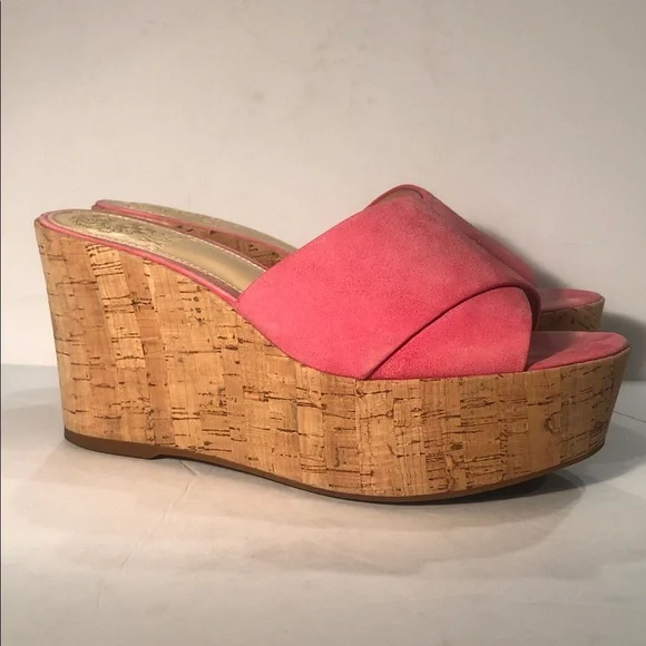 Vince Camuto Kessina Mule Soft Pink Suede Leather Cork Platform Wedge Sandal - Picture 4 of 9
